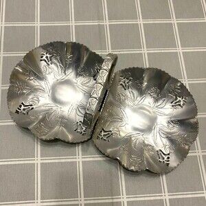 Vtg MCM Hand Wrought Silver Aluminum Farber & Shelvin Double Candy Snack Dish